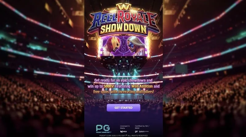 Reel Royale Showdown - მთავარი ეკრანი დოლურებით და სამი Wild Addition უჯრით